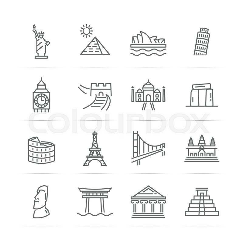 800x800 World Landmarks Vector Line Icons, Stock Vector Colourbox