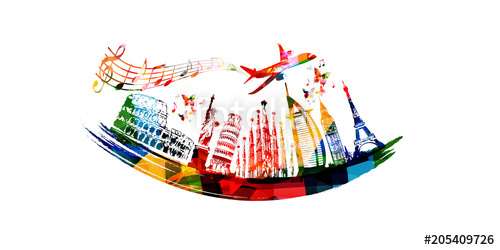 500x250 World Skyline, Famous World Landmarks Vector Illustration Design