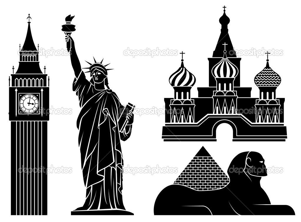 1023x754 Silhouette Of Famous Landmarks Vector Landmarks Stock Vector