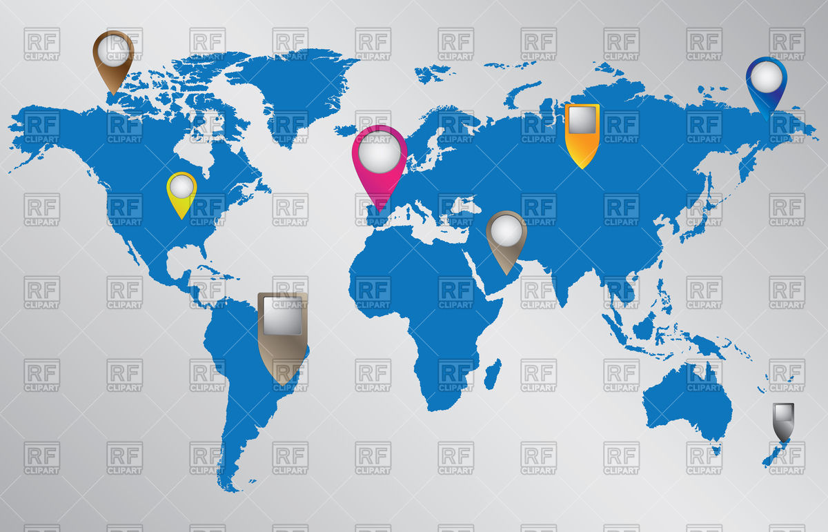 1200x771 World Map With Location Pointers Vector Image Of Backgrounds