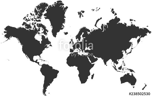 500x318 Black Blank Vector Silhouette World Map High Detail Flat Earth