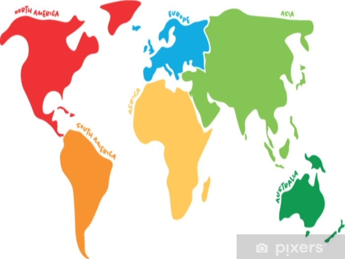 700x525 Multicolored World Map Divided To Six Continents In Different
