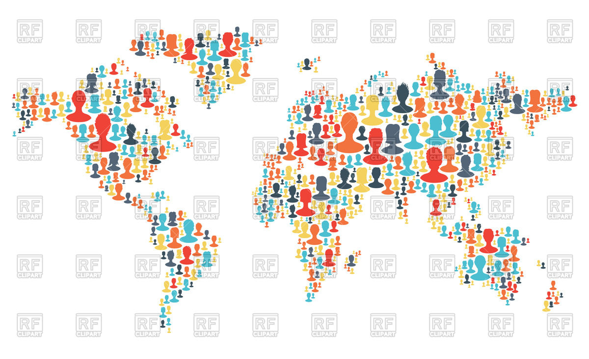 1200x733 World Map Made From Colorful People Silhouettes Vector Image