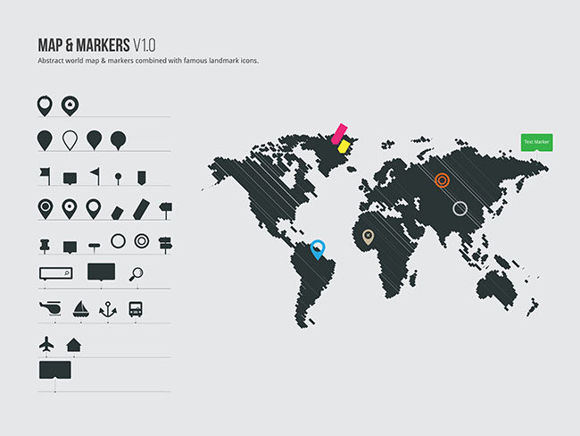 650x488 Vector World Map Markers