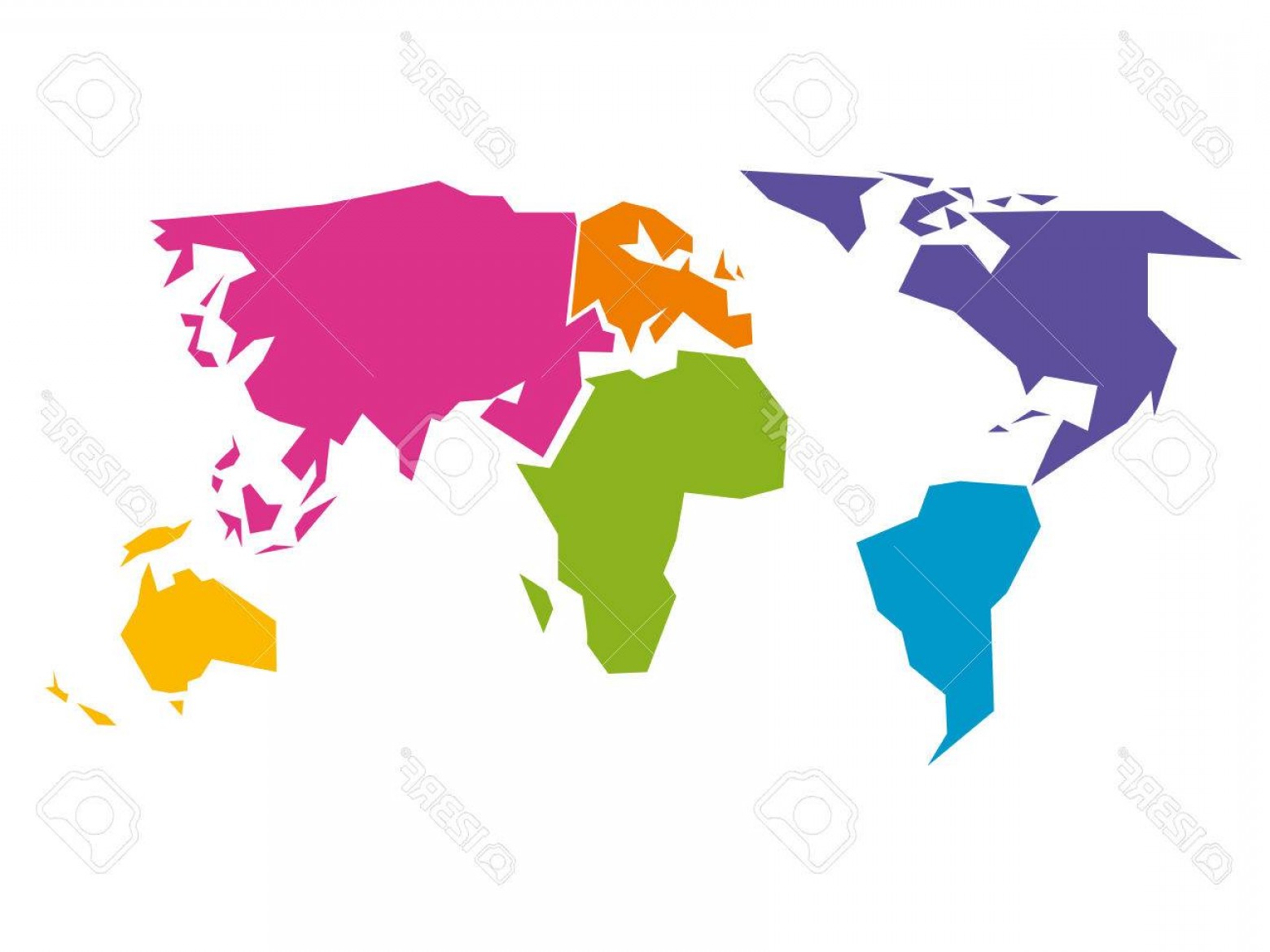 Photostock Vector Simplified World Map Divided To Six Continents 1560x1170 Photostock Vector Simplified World Map Divided To Six Continents