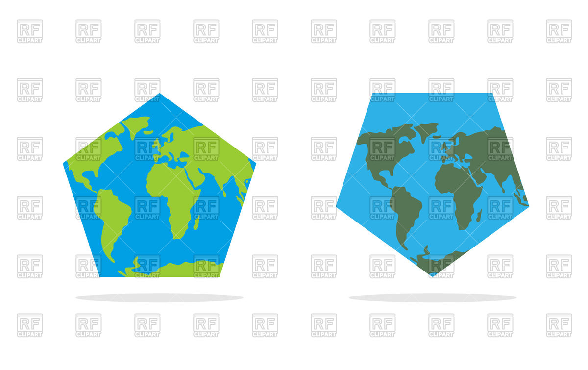 1200x755 Pentagonal World Map Vector Image Of Signs, Symbols, Maps