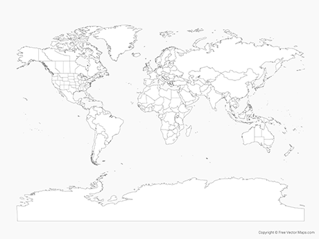 460x345 Vector Map Of World With Countries And Us, Canadian And Australian