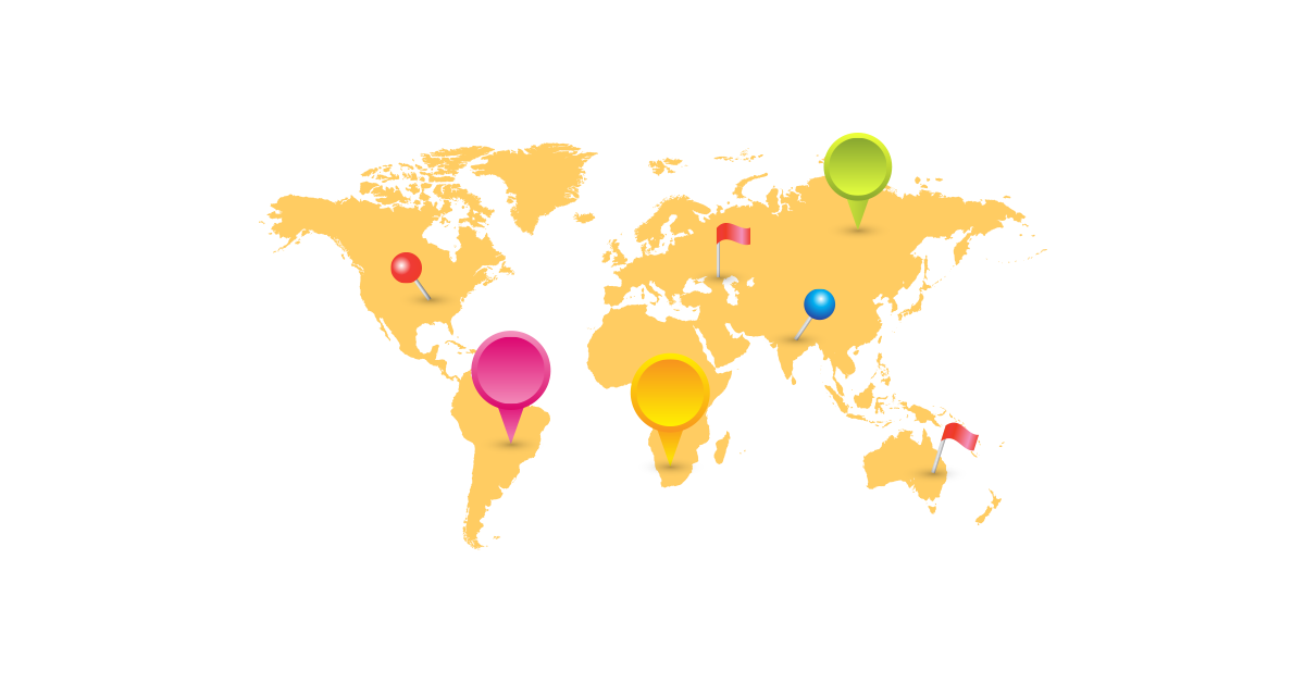 1200x628 World Map With Mark Pins Vector And Transparent Png