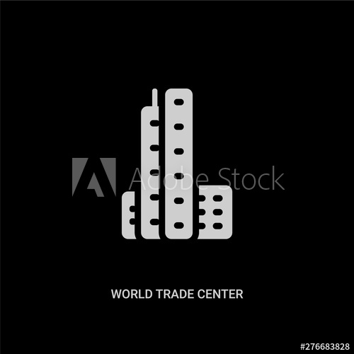 500x500 White World Trade Center Vector Icon On Black Background Modern