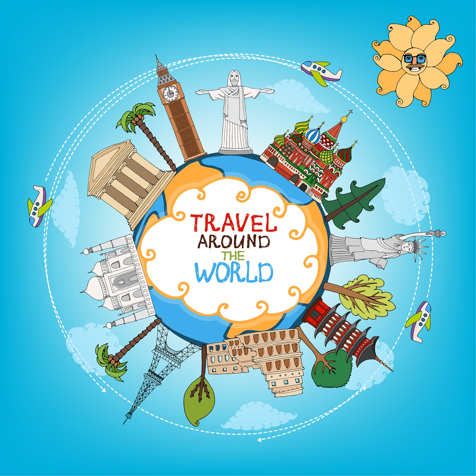 1600x1600 World Travelling Elements Creative Vector Set Free Vector Vectorkh