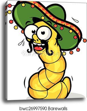 305x390 Cartoon Tequila Worm Vector Illustration, Canvas Print