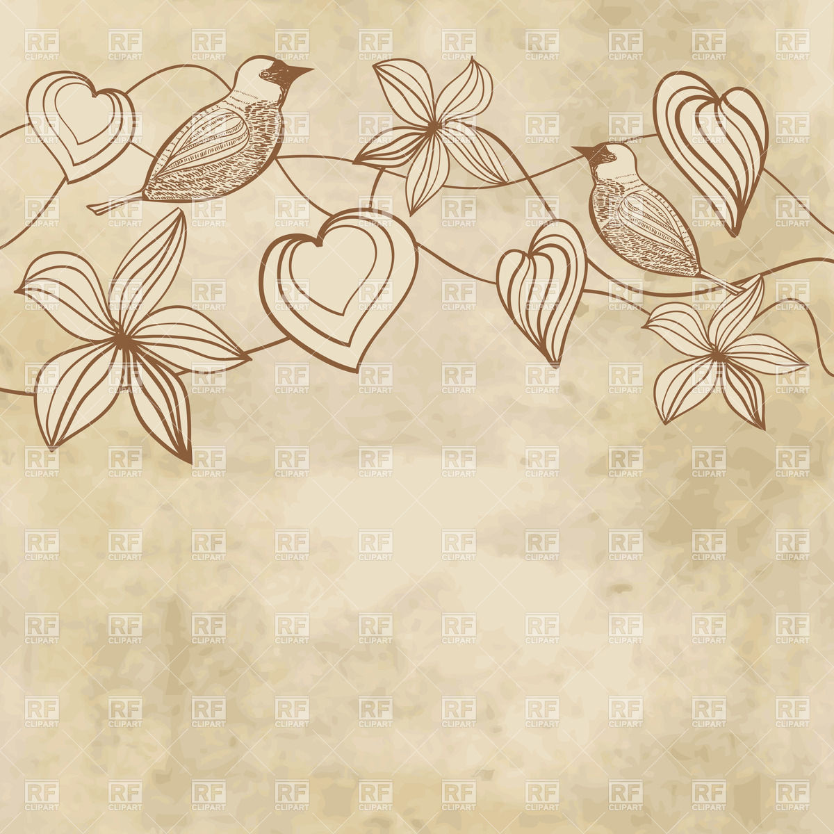 1200x1200 Romantic Vintage Card With Birds And Floral Plant On Worn