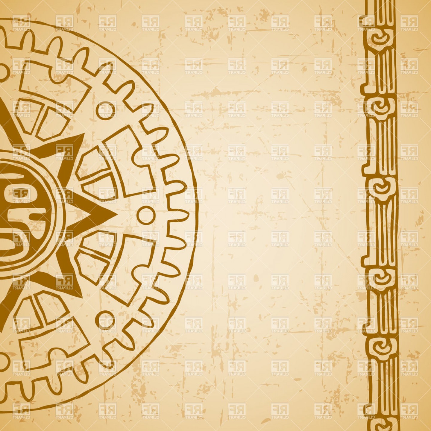 1440x1440 Stylized Mayan Sun Symbol With Ornament Beige Worn Background
