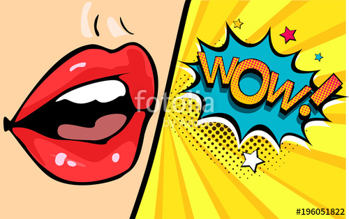 500x314 Female Mouth With Speech Bubble Wow Cartoon Comic Vector