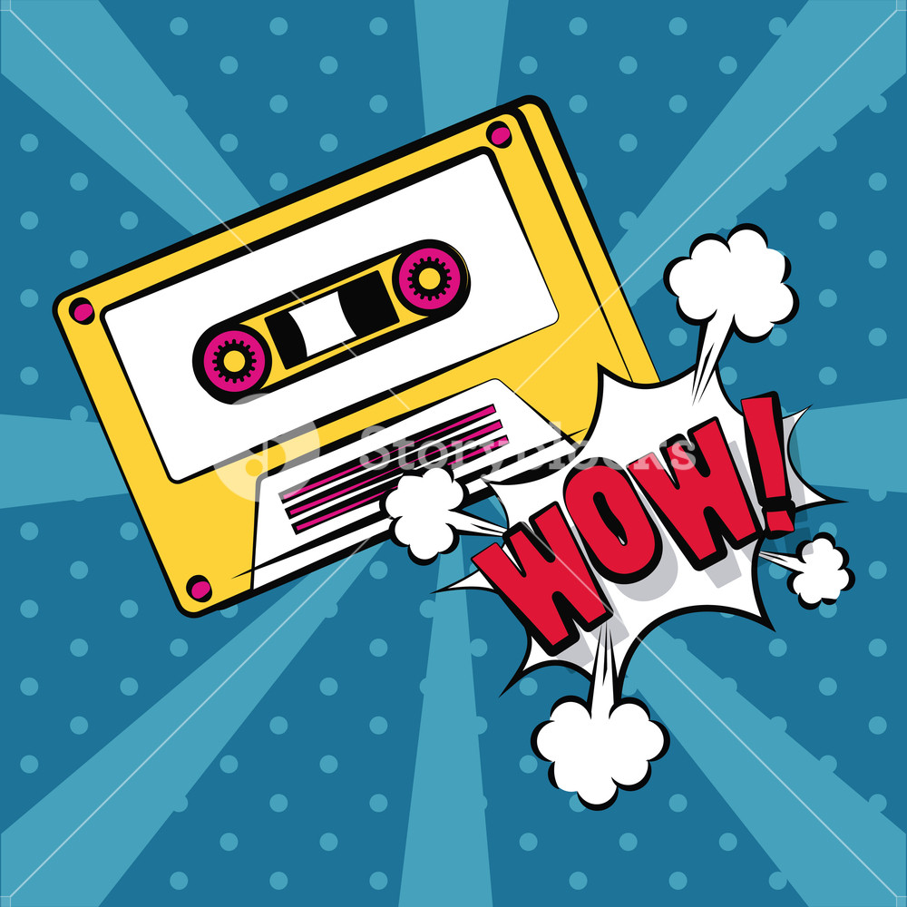 1000x1000 Pop Art Wow Music Cassette Cartoon Vector Illustration Graphic