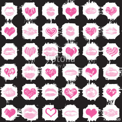 500x500 Seamless Background Of Red, Pink, Black Hearts And Lips On Retro
