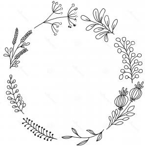 300x300 Hand Drawn Back White Floral Foliage Laurel Wreath Vector