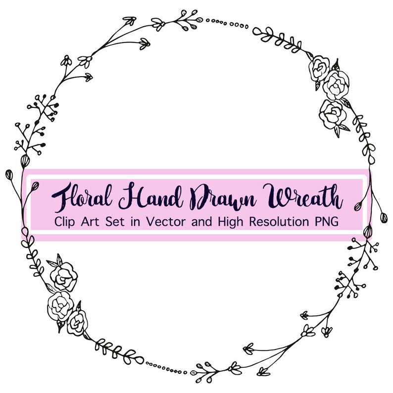 794x794 Black And White Floral Wreath Vector Hand Drawn Floral Etsy