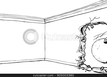 450x325 Wrecking Ball Near Hole In Wall Stock Vector
