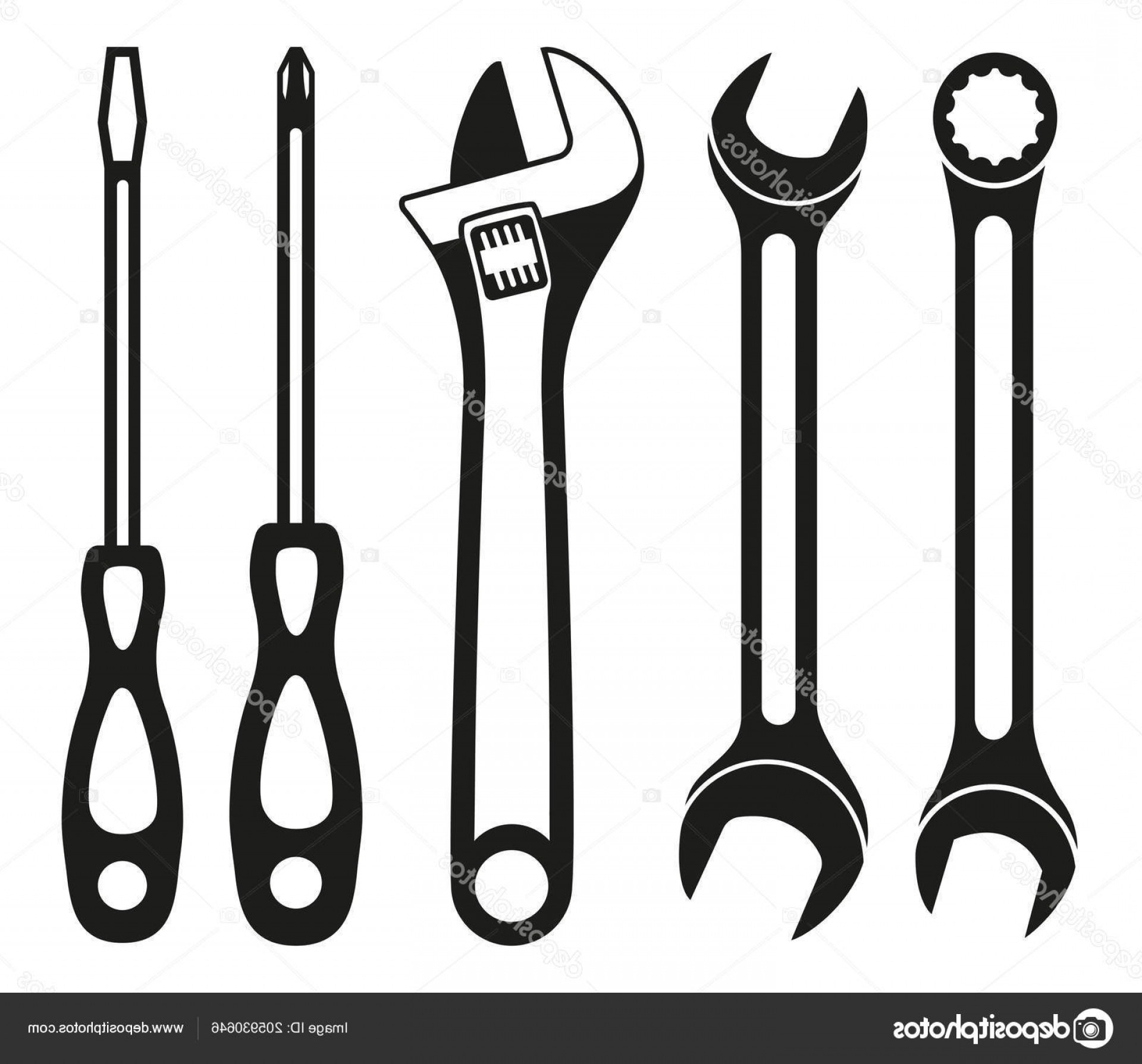 1920x1790 Stock Illustration Black White Wrench Screwdriver Silhouette