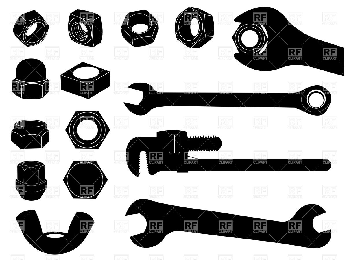 1200x900 Silhouettes Of Screw Nut And Wrench Vector Image Of Objects