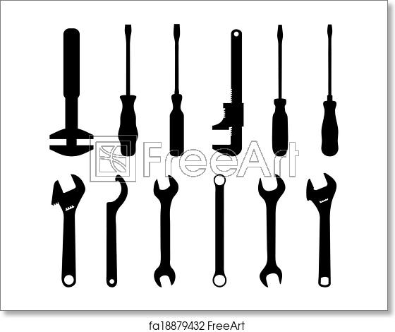 560x470 Free Art Print Of Screwdriver And Screw Wrench Black Silhouettes