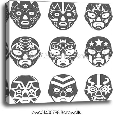 382x390 Lucha Libre, Mexican Wrestling Masks Icons Set, Canvas Print