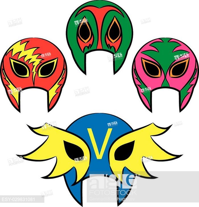700x728 Mexican Wrestling Masks On A White Background, Stock Vector