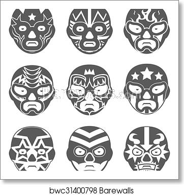 362x382 Lucha Libre, Mexican Wrestling Masks Icons Set, Art Print