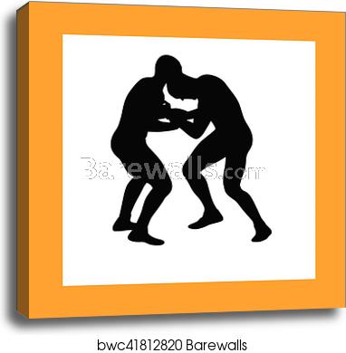 382x390 Wrestling Silhouette Vector, Canvas Print Barewalls Posters