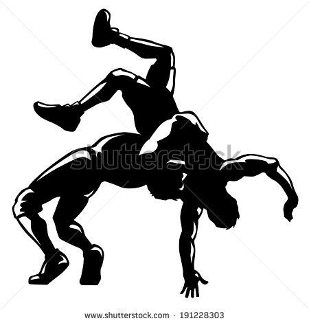 450x470 Wrestlers Vector Silhouette Single Black Color
