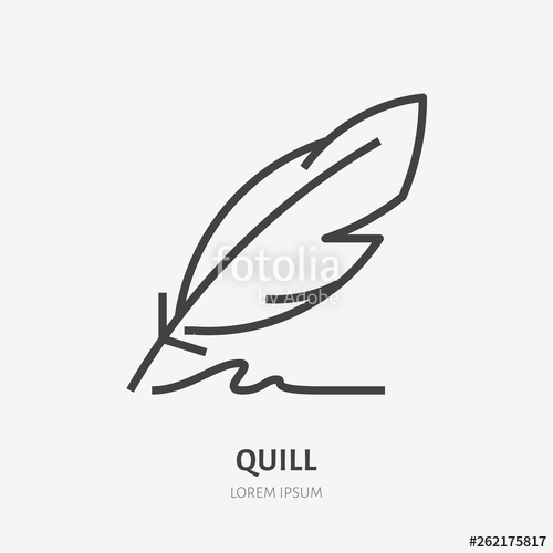 500x500 Quill Flat Line Icon Writing Pen Vector Illustration Thin Sign