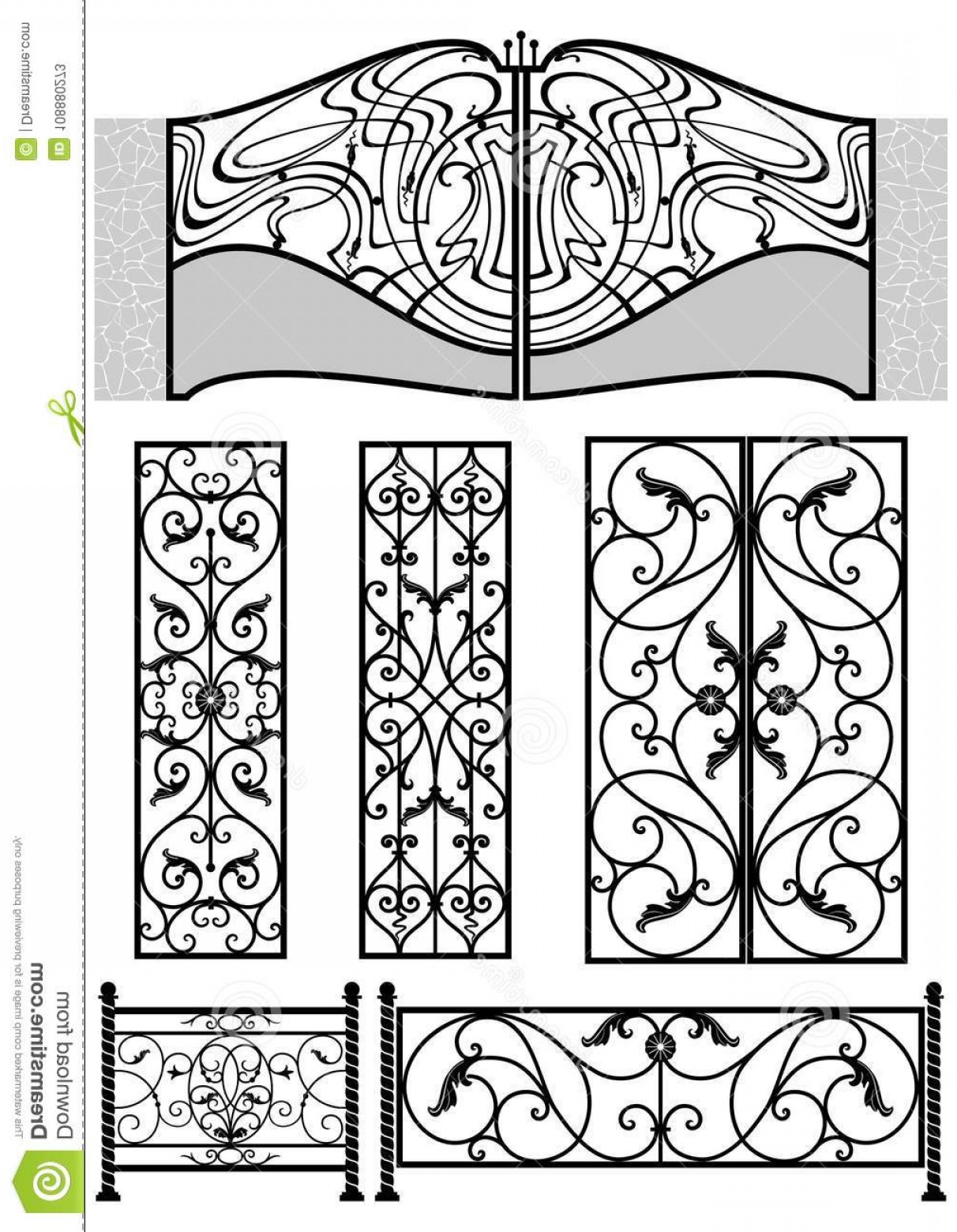 1212x1560 Vector Set Elegant Forged Metal Elements Black Forged Gates