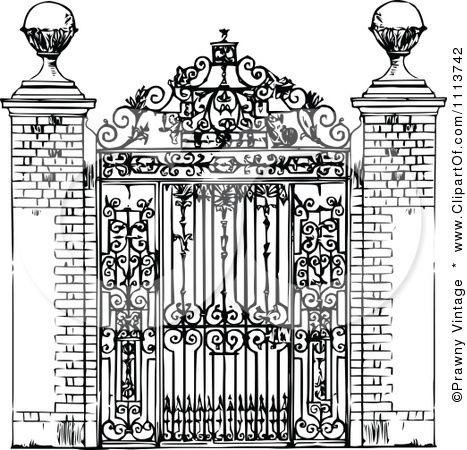 467x450 Clipart Vintage Black And White Ornate Wrought Iron Gate