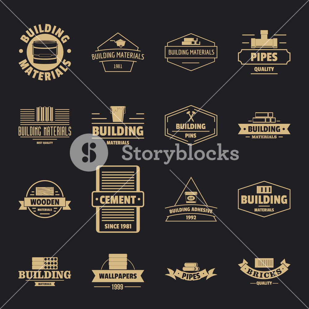 1000x1000 Building Materials Logo Icons Set Simple Illustration
