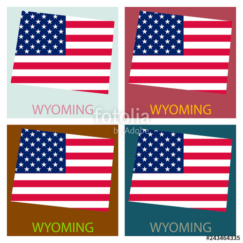500x500 Wyoming State Of America With Map Flag Print On Map Of Usa