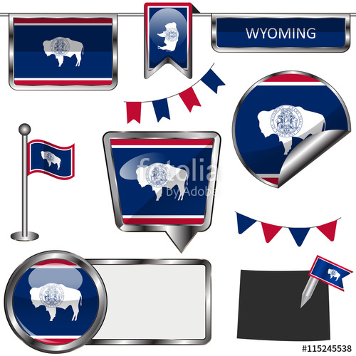 500x500 Glossy Icons With Flag Of State Wyoming Stock Image And Royalty
