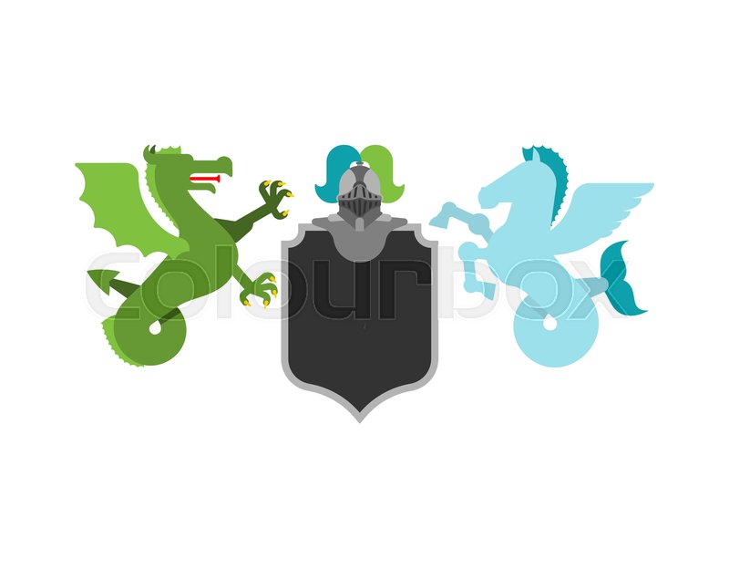 800x624 Heraldic Shield Hippocampus And Wyvern Stock Vector Colourbox