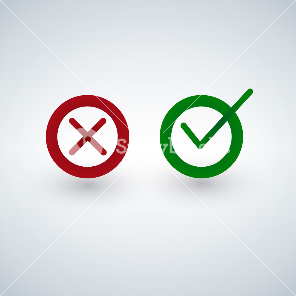 1000x1000 Tick And Cross Signs Green Checkmark Ok And Red X Icons, Isolated