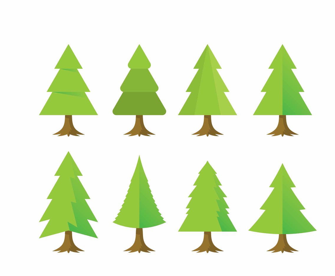 1136x936 Free Flat Cartoon Christmas Tree Vector Art Graphics