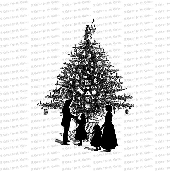 570x570 Digital Vintage Christmas Tree Victorian Xmas Vector Clipart Etsy