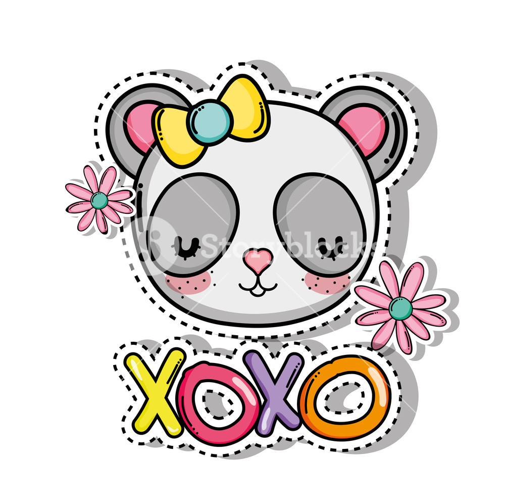 1000x985 Cute And Lovely Panda Bear With Flowers Xoxo Card Vector