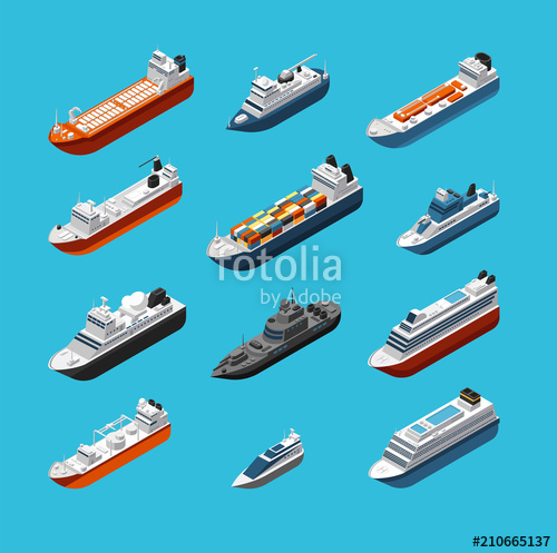 500x497 Isometric Military And Passenger Ships, Boat And Yacht Vector
