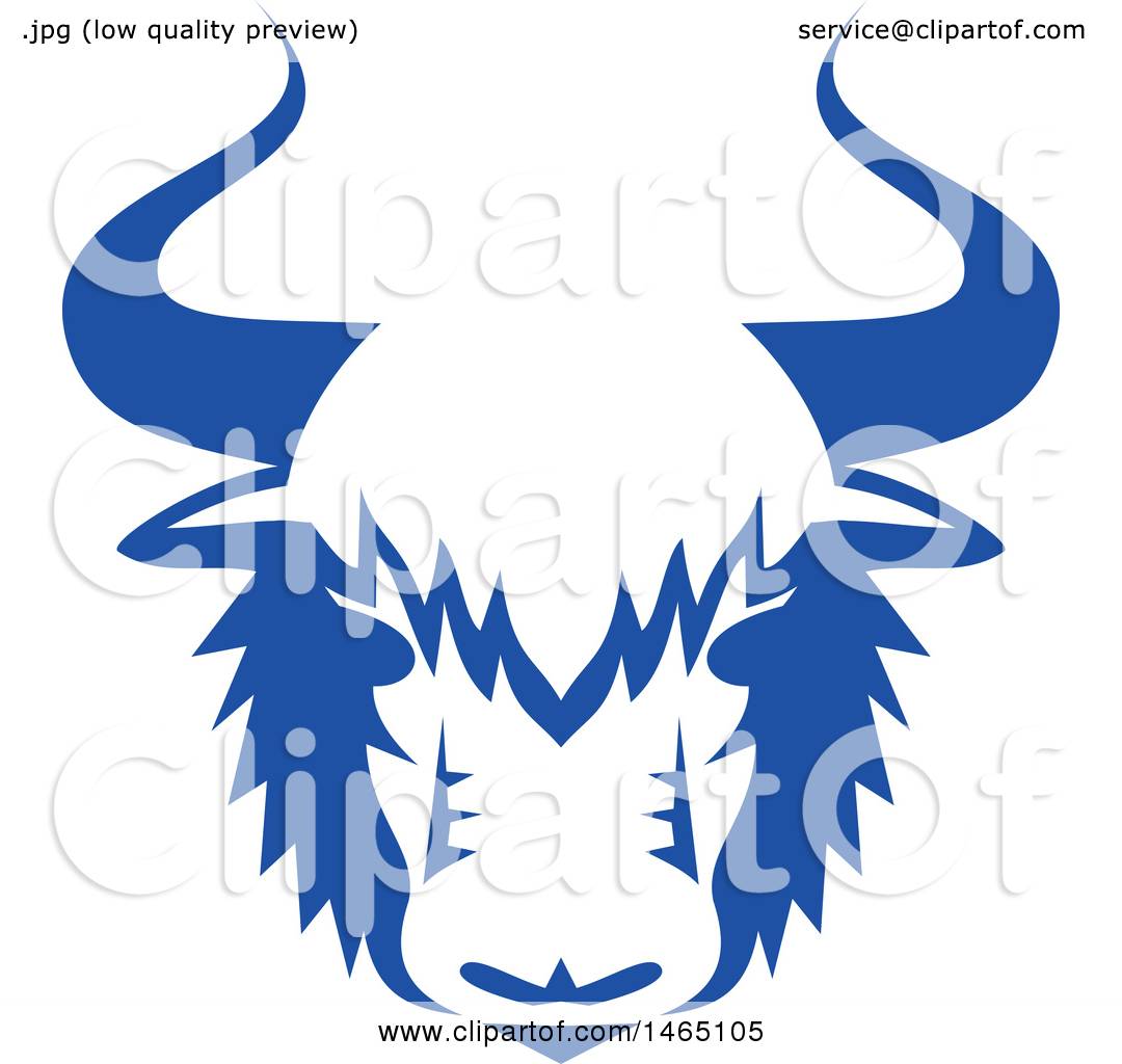 1080x1024 Clipart Of A Yak Head In Blue And White Retro Style
