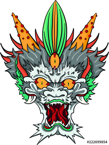 375x500 Traditional Hand Drawn Asian Dragon Head In Color Evil Eyes