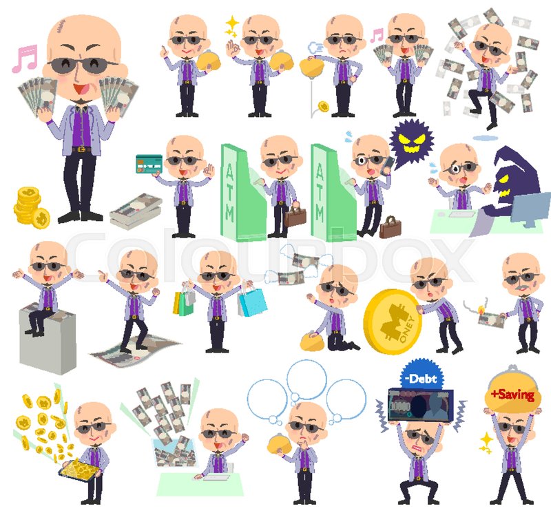 800x745 Set Of Various Poses Of Japanese Mafia Stock Vector Colourbox
