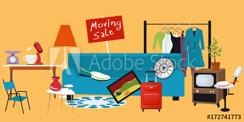 500x250 Moving Yard Sale With Household Items Lied In The Yard