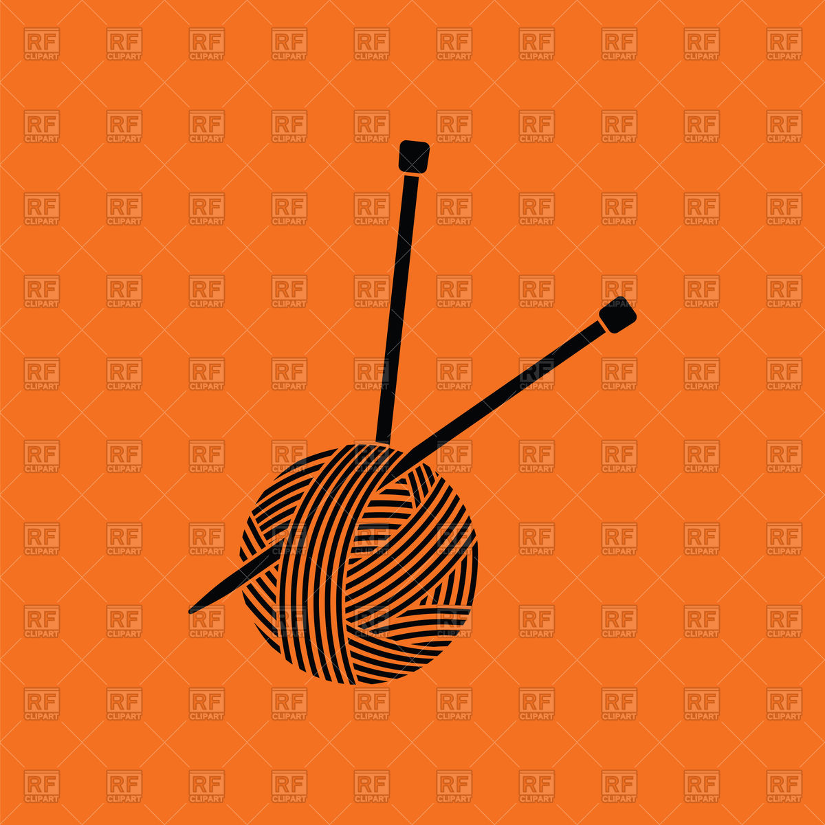 1200x1200 Yarn Ball With Knitting Needles Icon On Orange Background Vector
