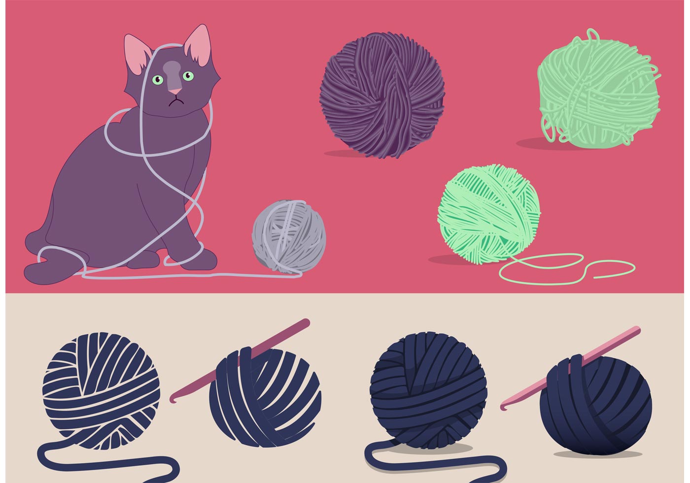 1400x980 Cat And Ball Of Yarn Free Vector