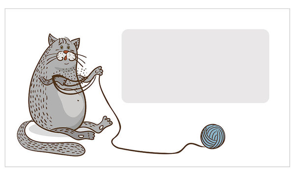 Grey Fat Cat With Ball Of Yarn Vector Illustration Art Print 600x360 Grey Fat Cat With Ball Of Yarn Vector Illustration Art Print
